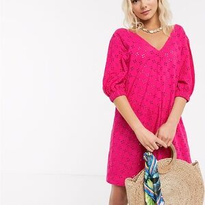 ASOS hot pink Eyelet Dress. Size 6